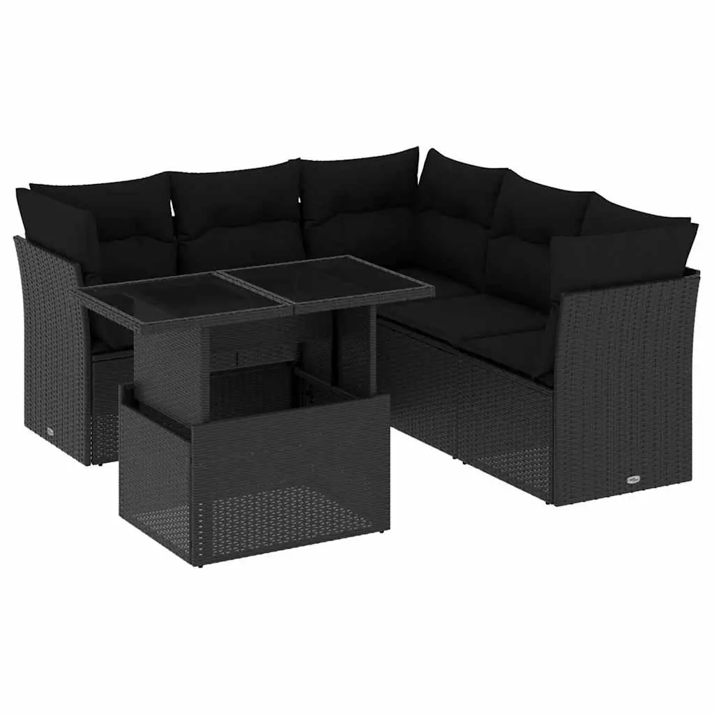 6 Piece Garden Sofa Set with Cushions Black Poly Rattan 3266575 - Furniture