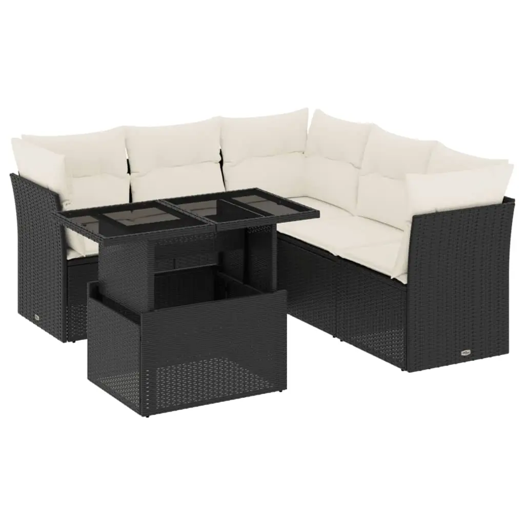 6 Piece Garden Sofa Set with Cushions Black Poly Rattan 3266576 - Furniture