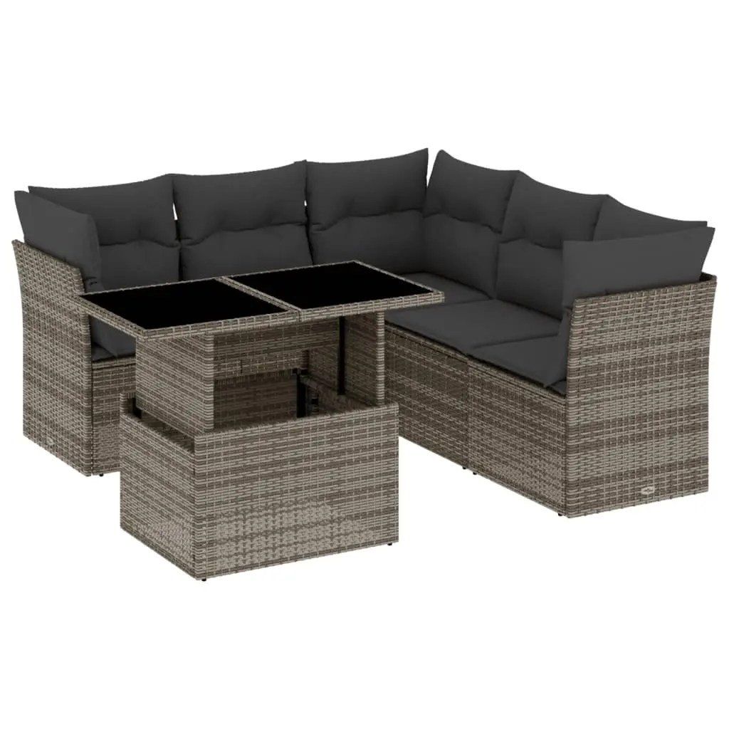 6 Piece Garden Sofa Set with Cushions Grey Poly Rattan 3266580 - Furniture
