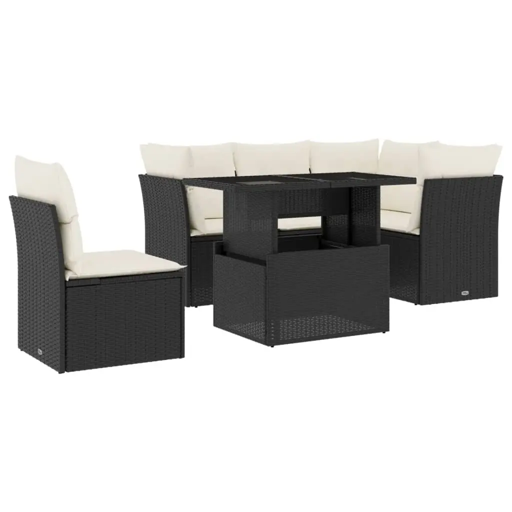 6 Piece Garden Sofa Set with Cushions Black Poly Rattan 3266586 - Furniture