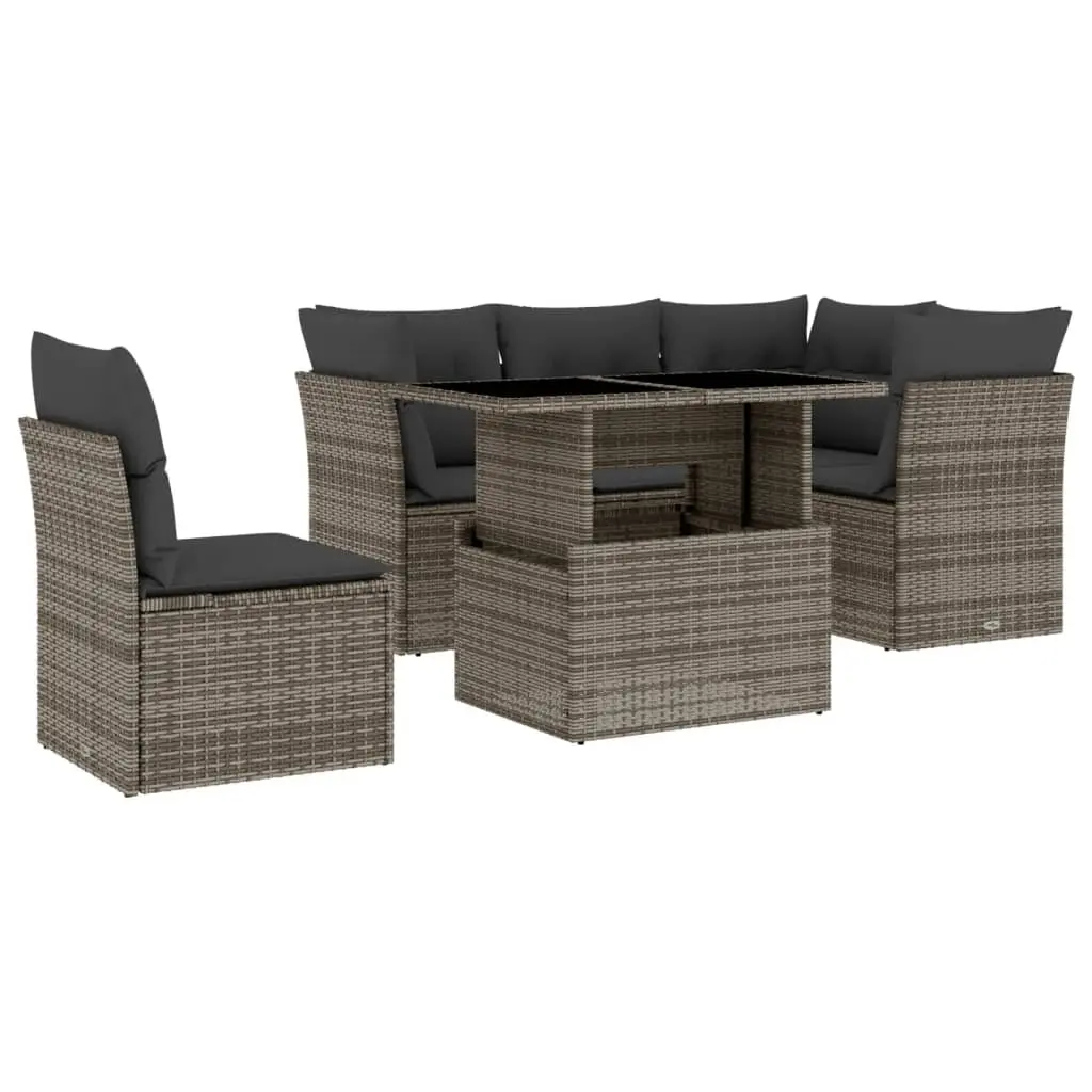 6 Piece Garden Sofa Set with Cushions Grey Poly Rattan 3266590 - Furniture
