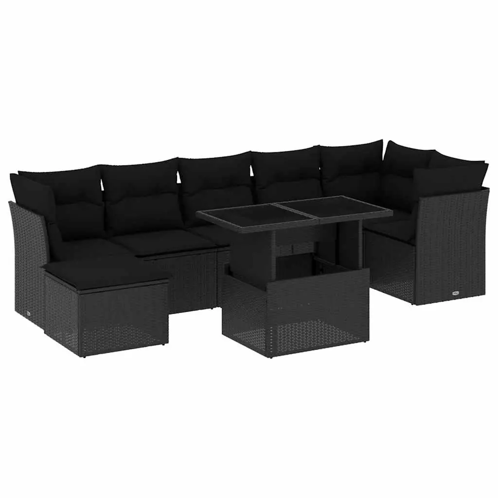 8 Piece Garden Sofa Set with Cushions Black Poly Rattan 3266745 - Furniture