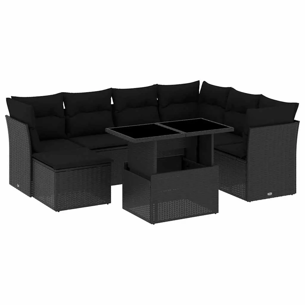 8 Piece Garden Sofa Set with Cushions Black Poly Rattan 3266755 - Furniture