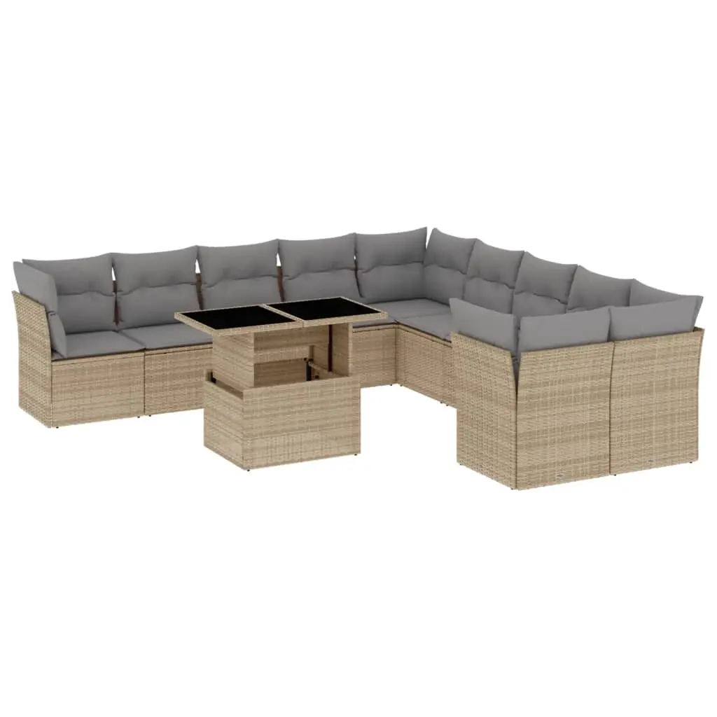 11 Piece Garden Sofa Set with Cushions Beige Poly Rattan 3266879 - Furniture