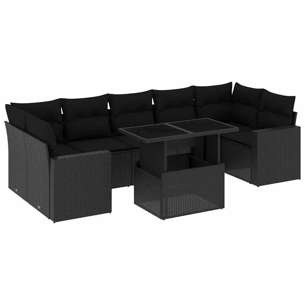 8 Piece Garden Sofa Set with Cushions Black Poly Rattan 3267145 - Furniture