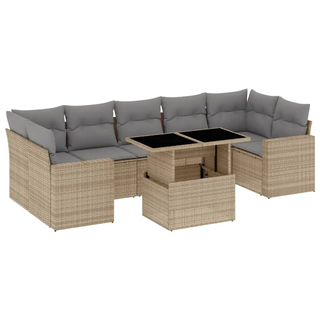 8 Piece Garden Sofa Set with Cushions Beige Poly Rattan 3267149 - Furniture