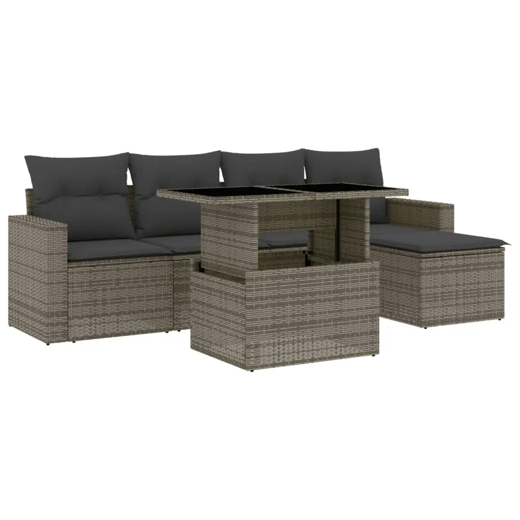 6 Piece Garden Sofa Set with Cushions Grey Poly Rattan 3267240 - Furniture