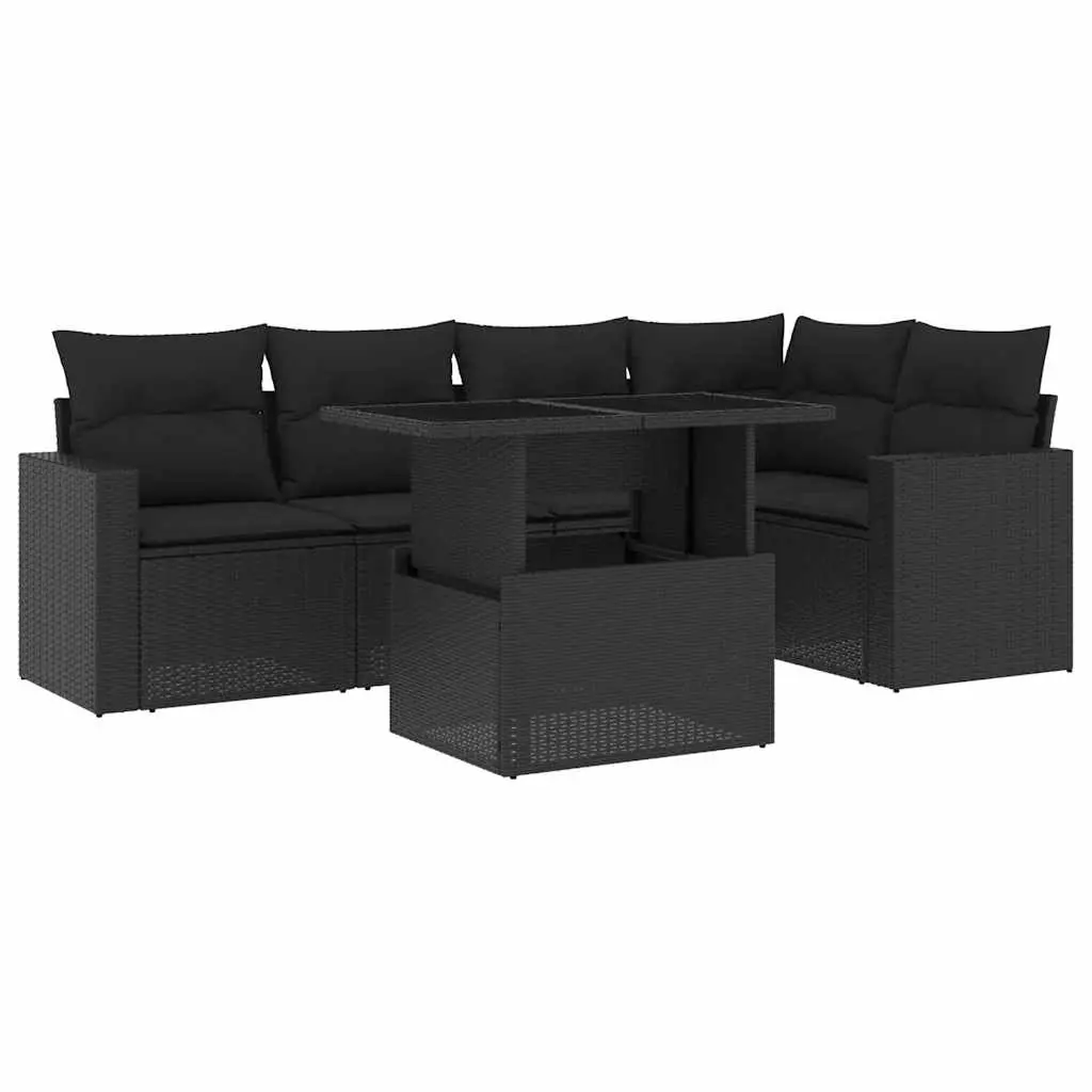6 Piece Garden Sofa Set with Cushions Black Poly Rattan 3267255 - Furniture