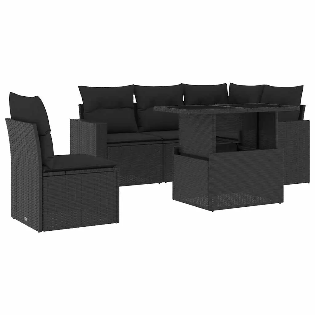 6 Piece Garden Sofa Set with Cushions Black Poly Rattan 3267275 - Furniture