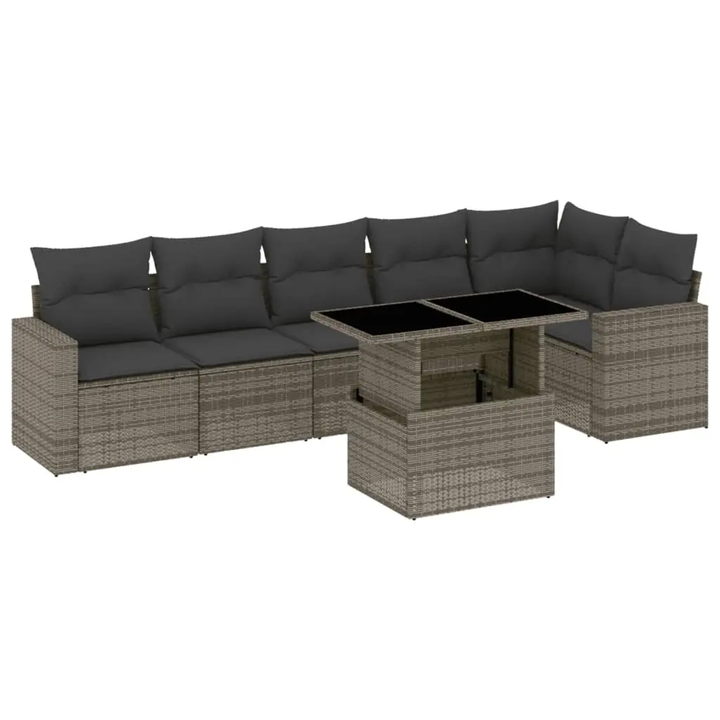 7 Piece Garden Sofa Set with Cushions Grey Poly Rattan 3267290 - Furniture