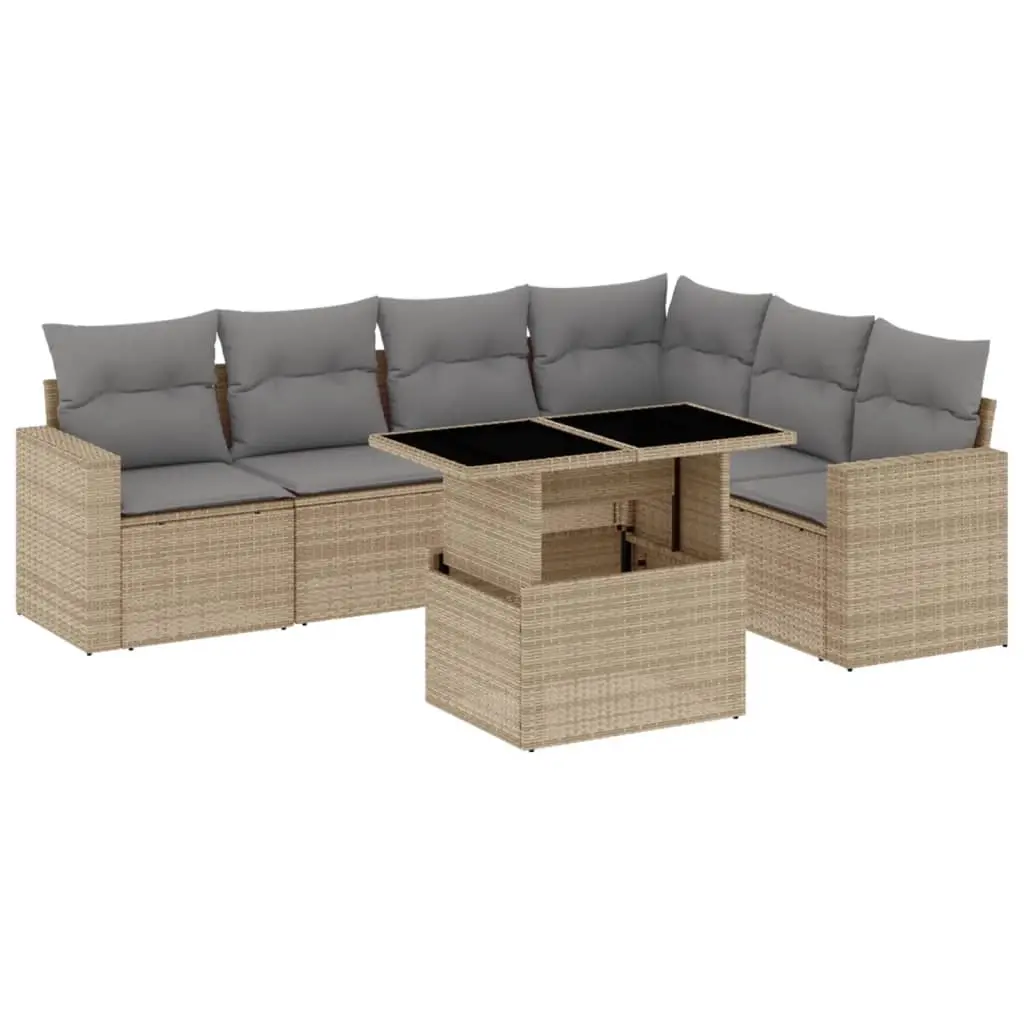 7 Piece Garden Sofa Set with Cushions Beige Poly Rattan 3267299 - Furniture