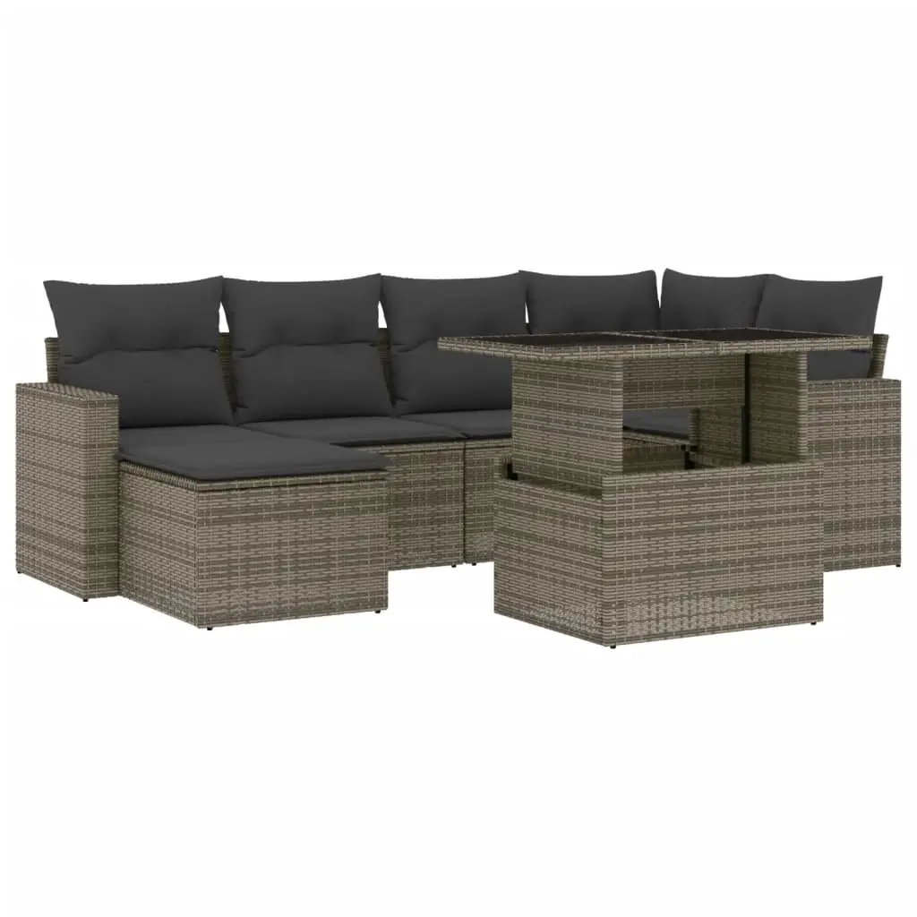 7 Piece Garden Sofa Set with Cushions Grey Poly Rattan 3267420 - Furniture
