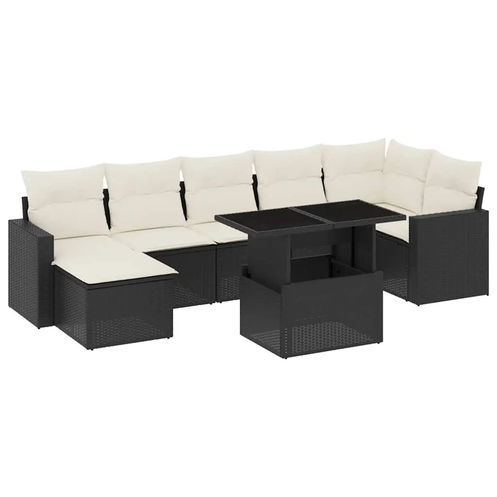 8 Piece Garden Sofa Set with Cushions Black Poly Rattan 3267426 - Furniture