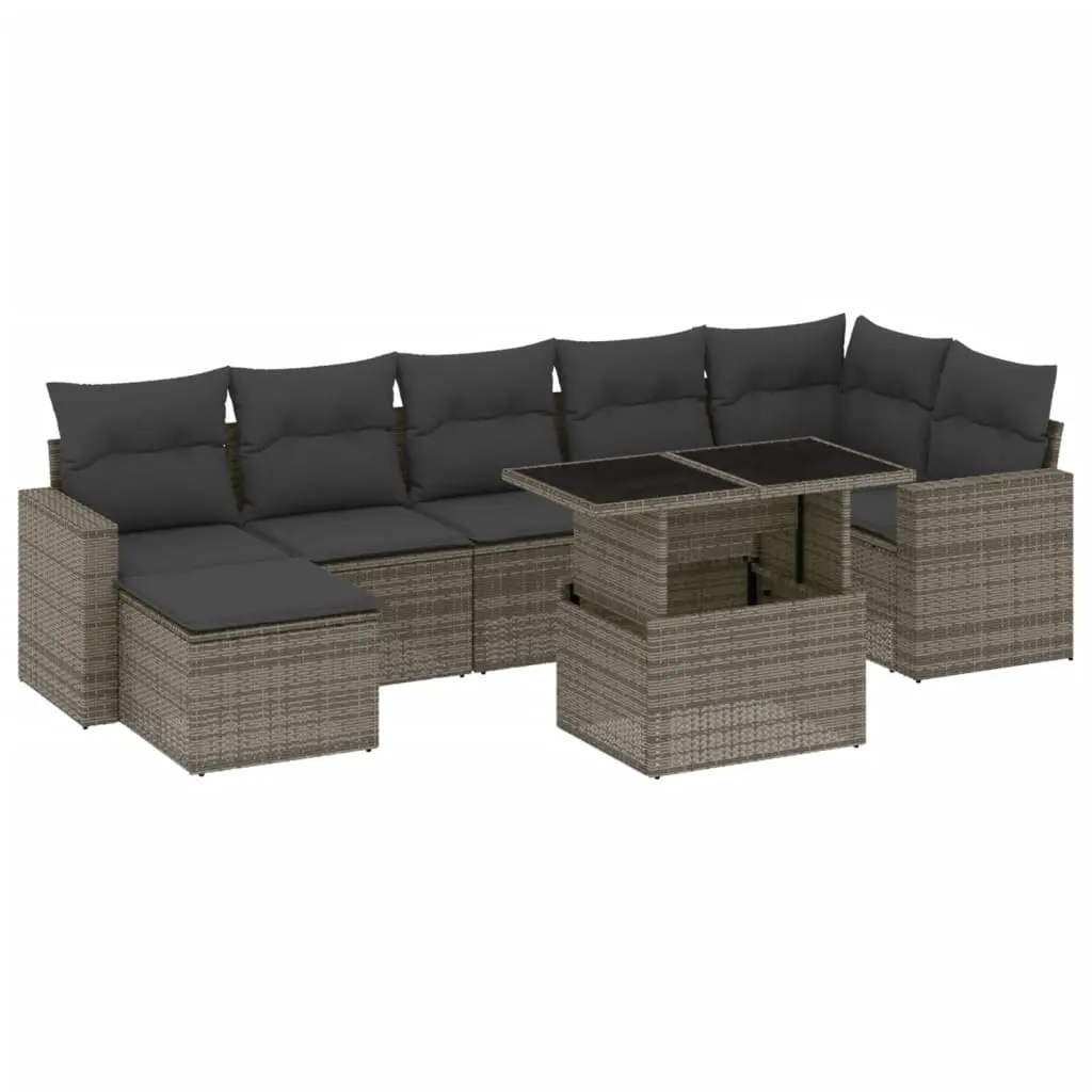 8 Piece Garden Sofa Set with Cushions Grey Poly Rattan 3267430 - Furniture