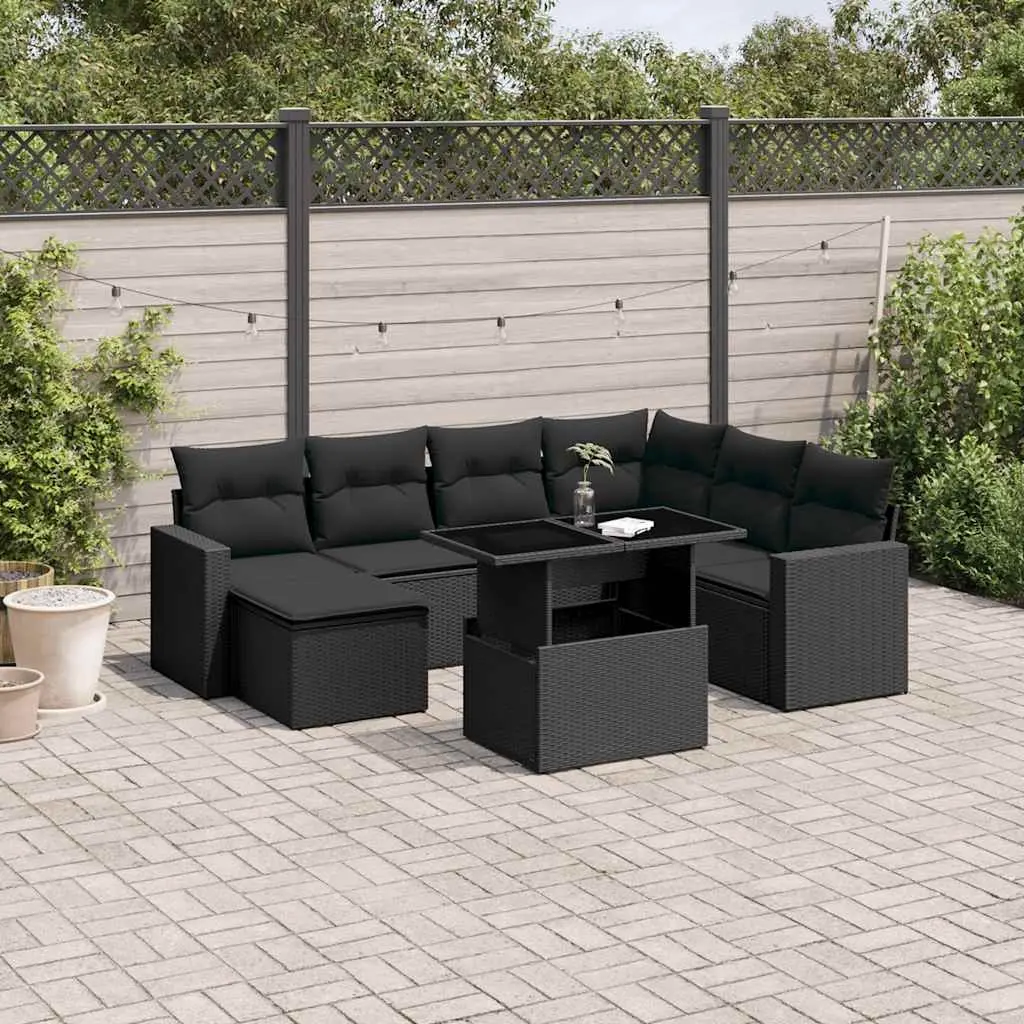 8 Piece Garden Sofa Set with Cushions Black Poly Rattan 3267435 - Furniture