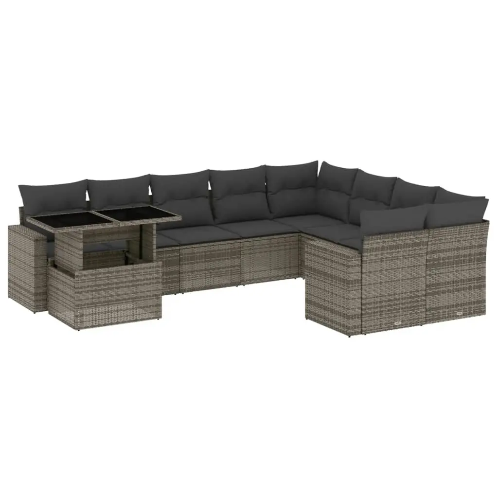 10 Piece Garden Sofa Set with Cushions Grey Poly Rattan 3267510 - Furniture