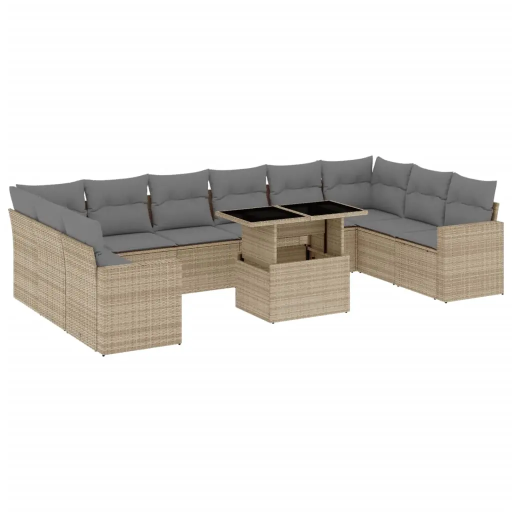 11 Piece Garden Sofa Set with Cushions Beige Poly Rattan 3267519 - Furniture