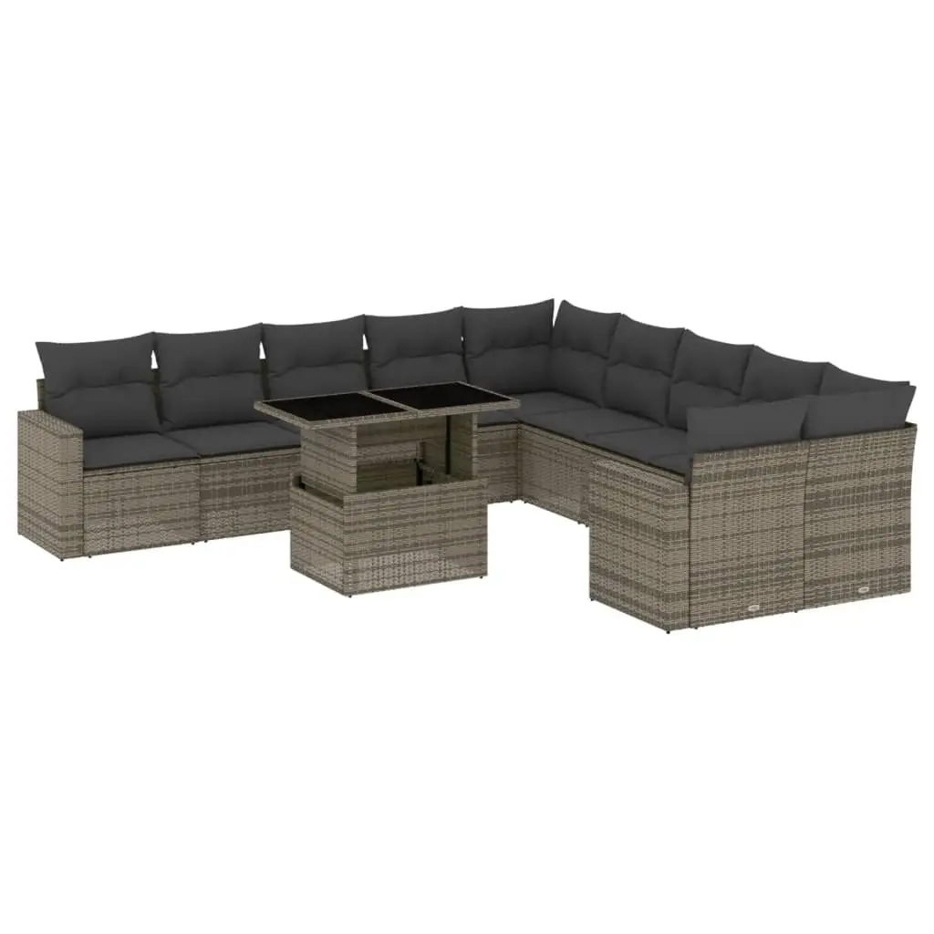 11 Piece Garden Sofa Set with Cushions Grey Poly Rattan 3267540 - Furniture