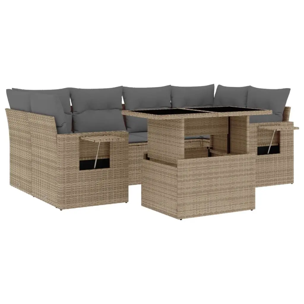 7 Piece Garden Sofa Set with Cushions Beige Poly Rattan 3267759 - Furniture