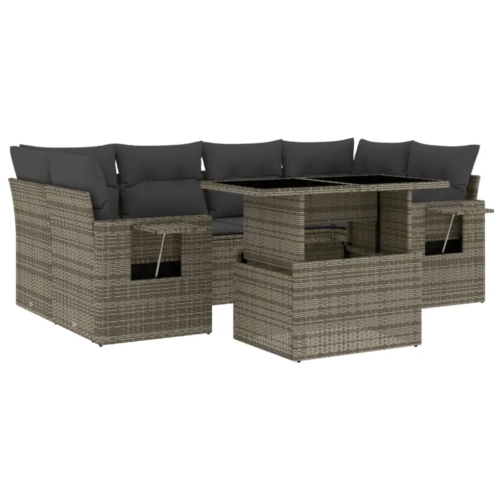7 Piece Garden Sofa Set with Cushions Grey Poly Rattan 3267760 - Furniture