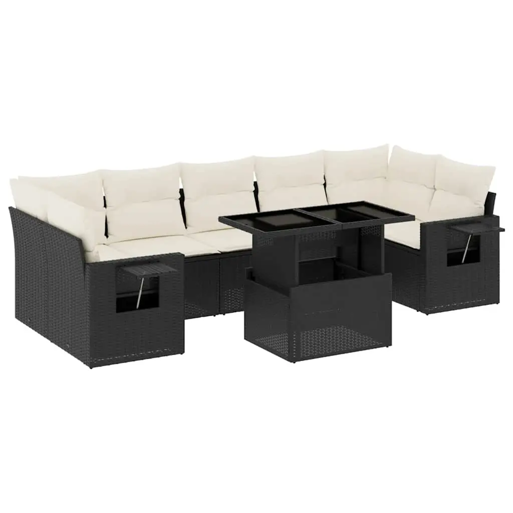 8 Piece Garden Sofa Set with Cushions Black Poly Rattan 3267776 - Furniture