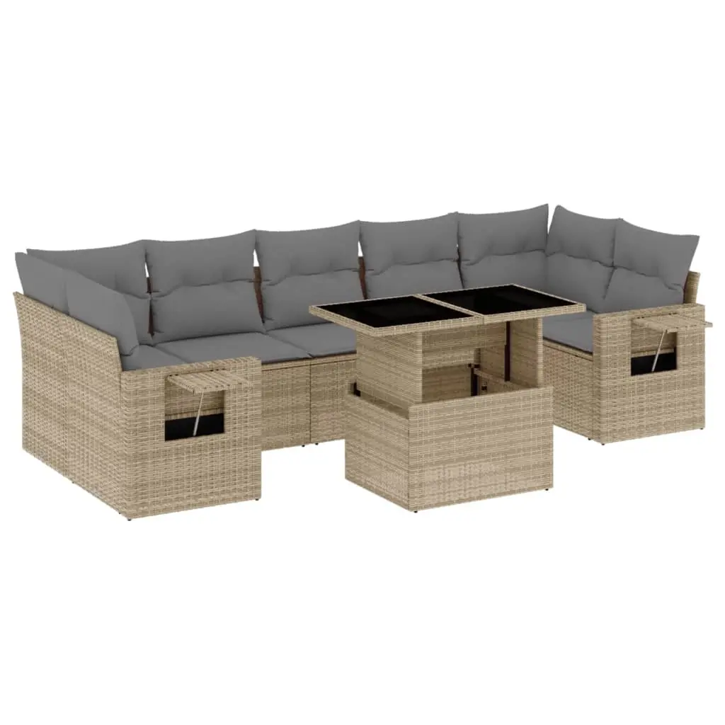 8 Piece Garden Sofa Set with Cushions Beige Poly Rattan 3267779 - Furniture