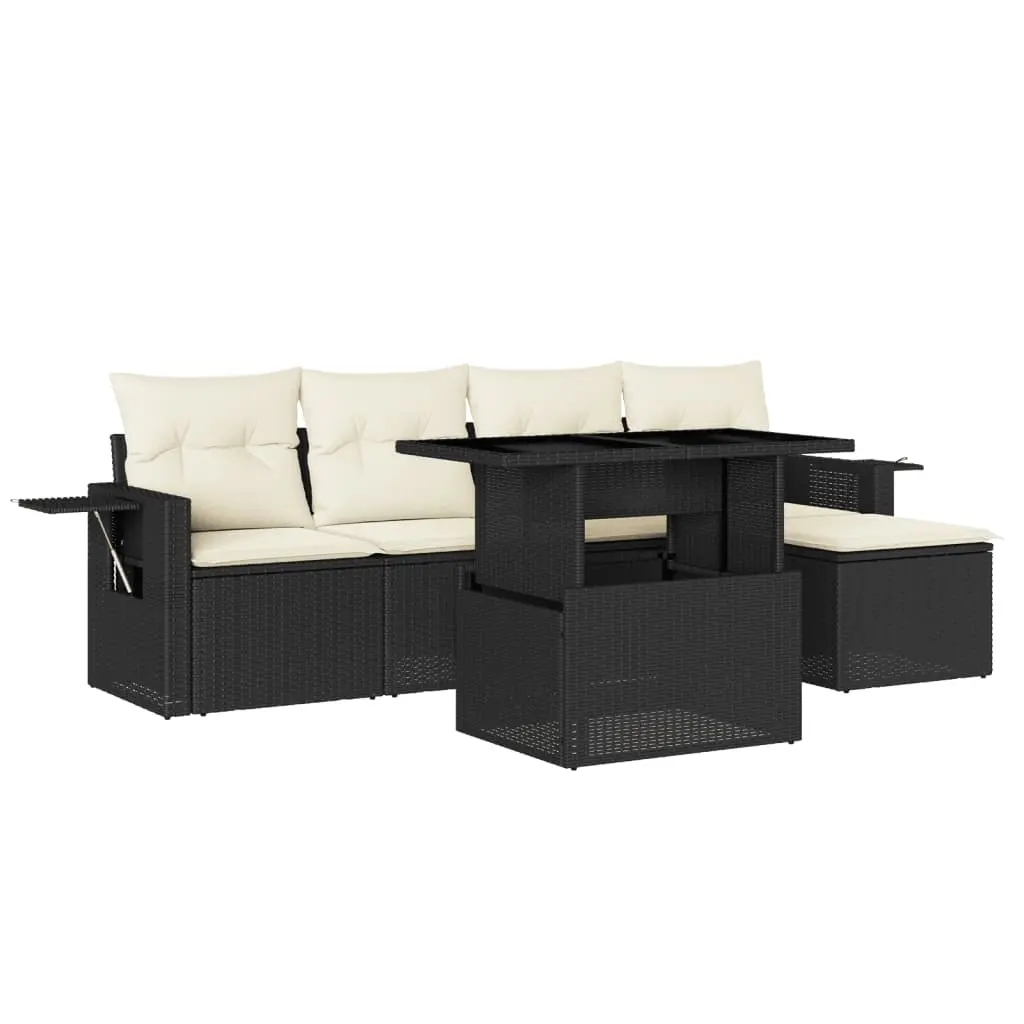 6 Piece Garden Sofa Set with Cushions Black Poly Rattan 3267866 - Furniture