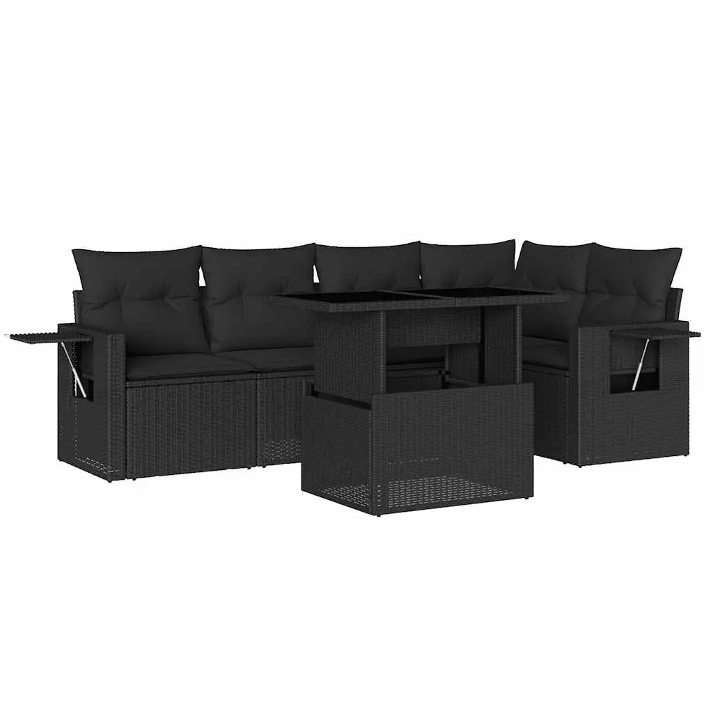 6 Piece Garden Sofa Set with Cushions Black Poly Rattan 3267885 - Furniture