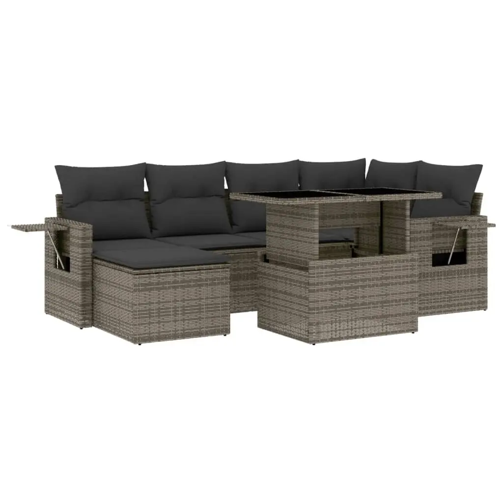 7 Piece Garden Sofa Set with Cushions Grey Poly Rattan 3268050 - Furniture