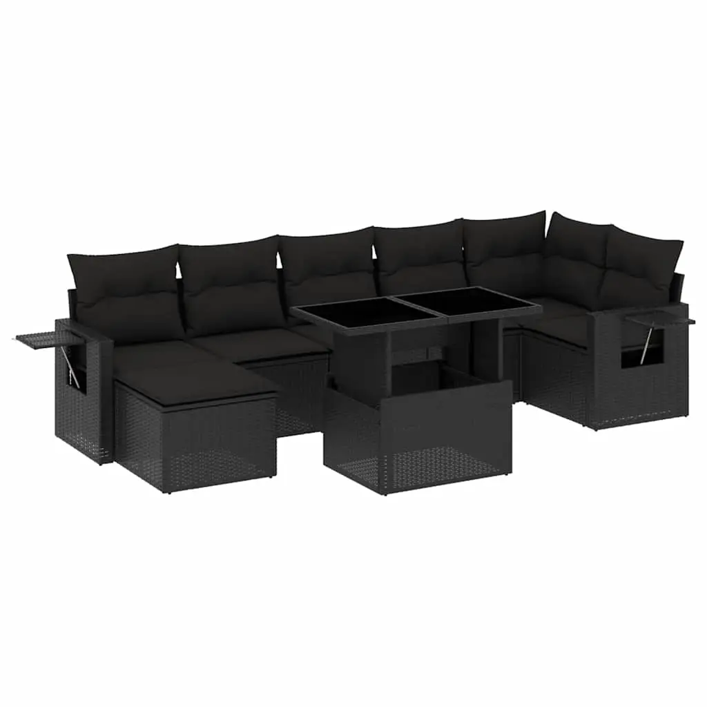 8 Piece Garden Sofa Set with Cushions Black Poly Rattan 3268055 - Furniture