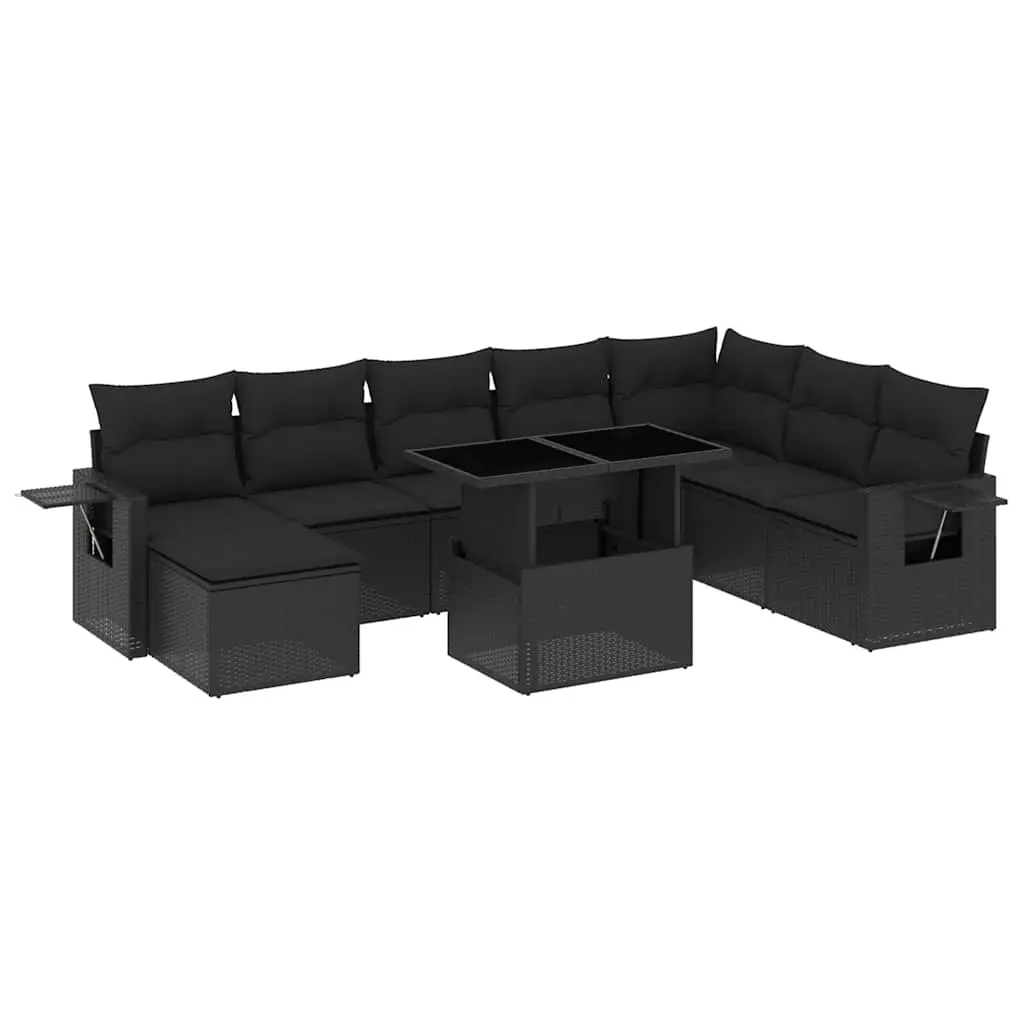 8 Piece Garden Sofa Set with Cushions Black Poly Rattan 3268065 - Furniture