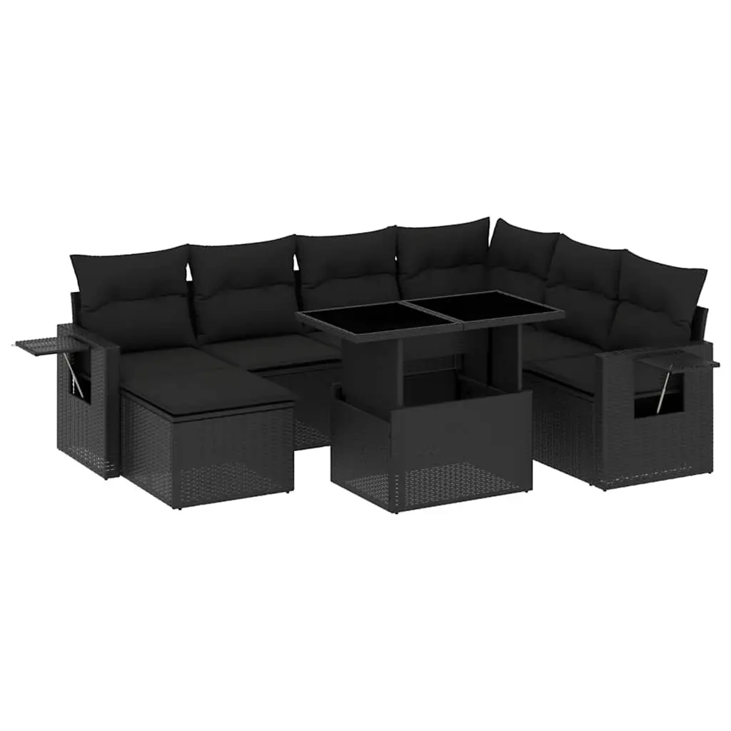 9 Piece Garden Sofa Set with Cushions Black Poly Rattan 3268095 - Furniture