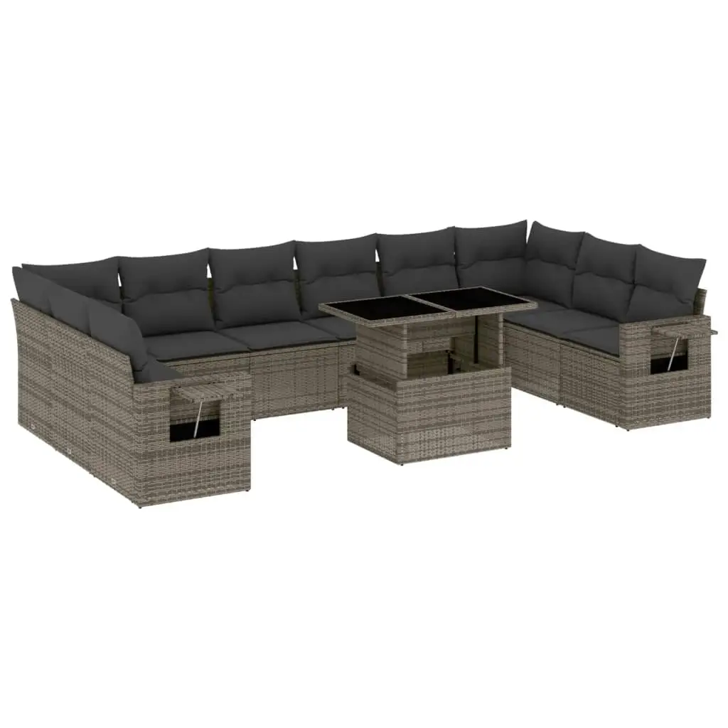 11 Piece Garden Sofa Set with Cushions Grey Poly Rattan 3268150 - Furniture