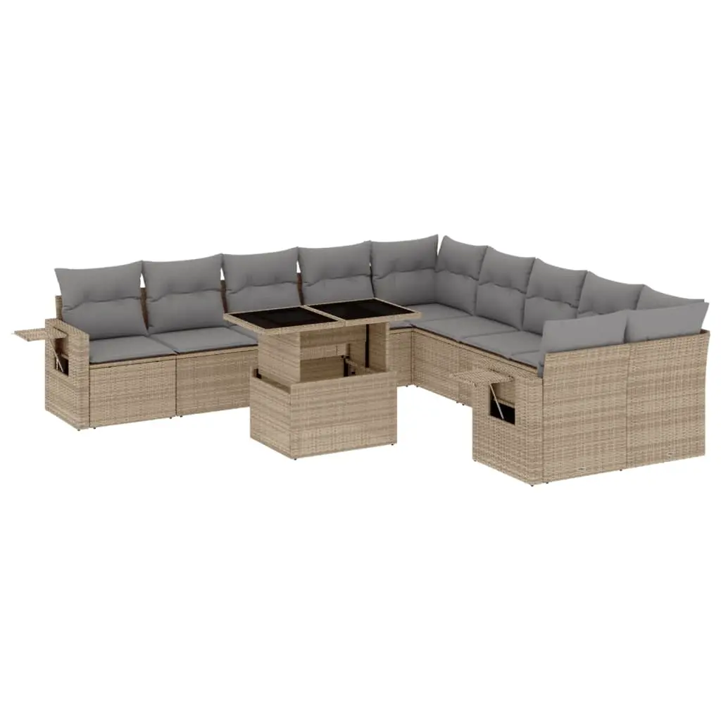 11 Piece Garden Sofa Set with Cushions Beige Poly Rattan 3268169 - Furniture