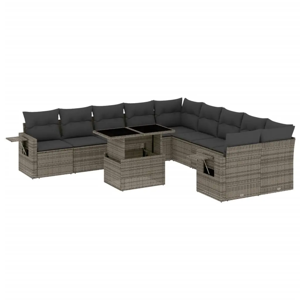 11 Piece Garden Sofa Set with Cushions Grey Poly Rattan 3268170 - Furniture