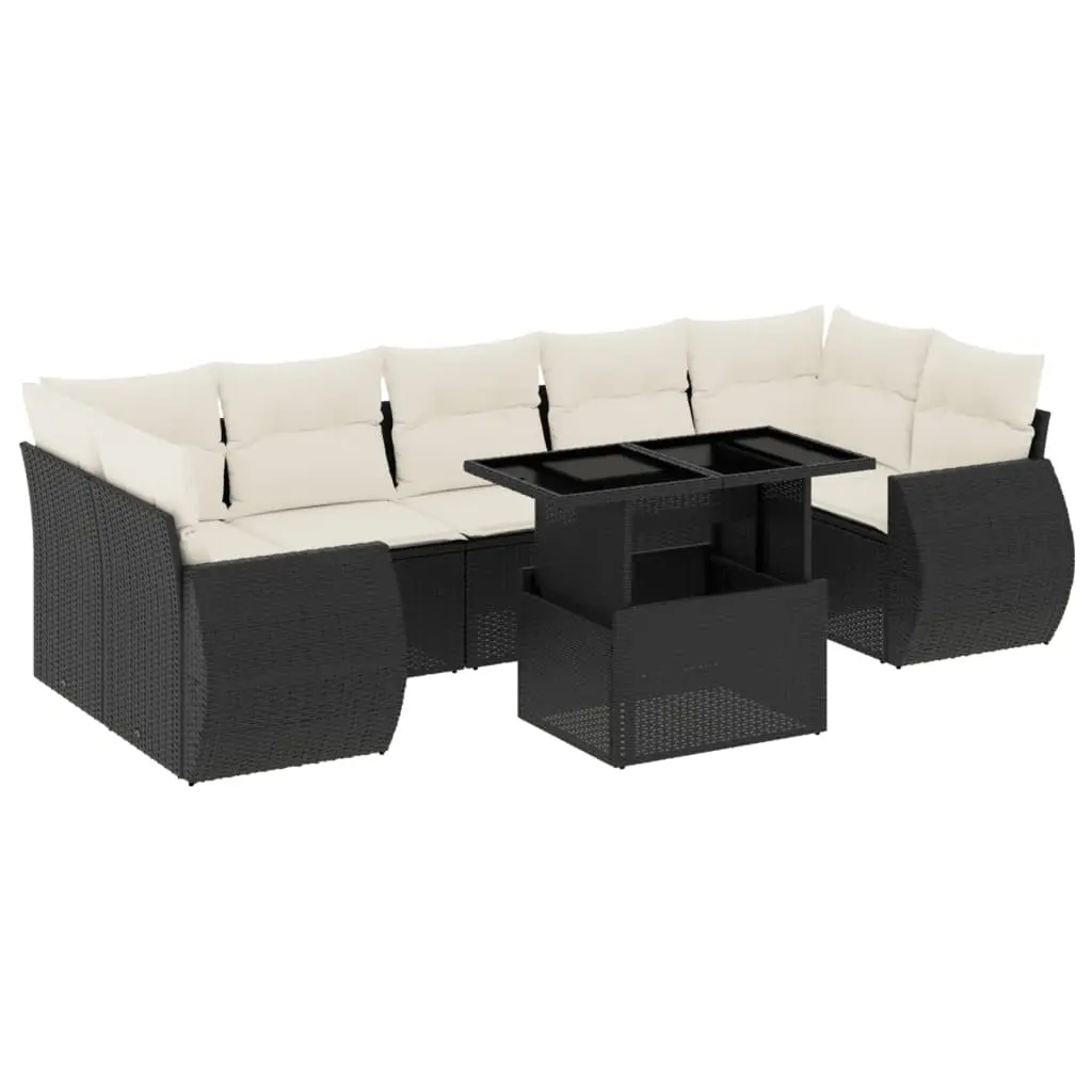 8 Piece Garden Sofa Set with Cushions Black Poly Rattan 3268406 - Furniture