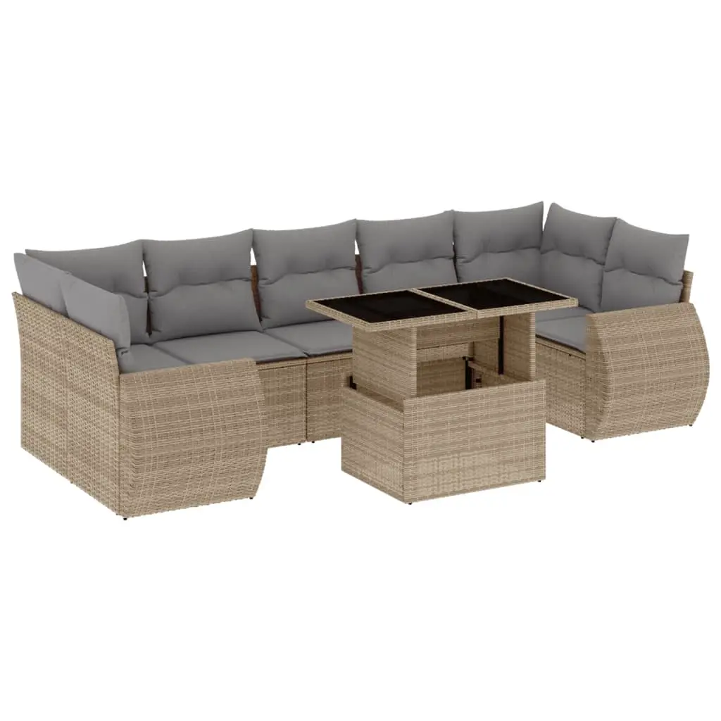 8 Piece Garden Sofa Set with Cushions Beige Poly Rattan 3268409 - Furniture