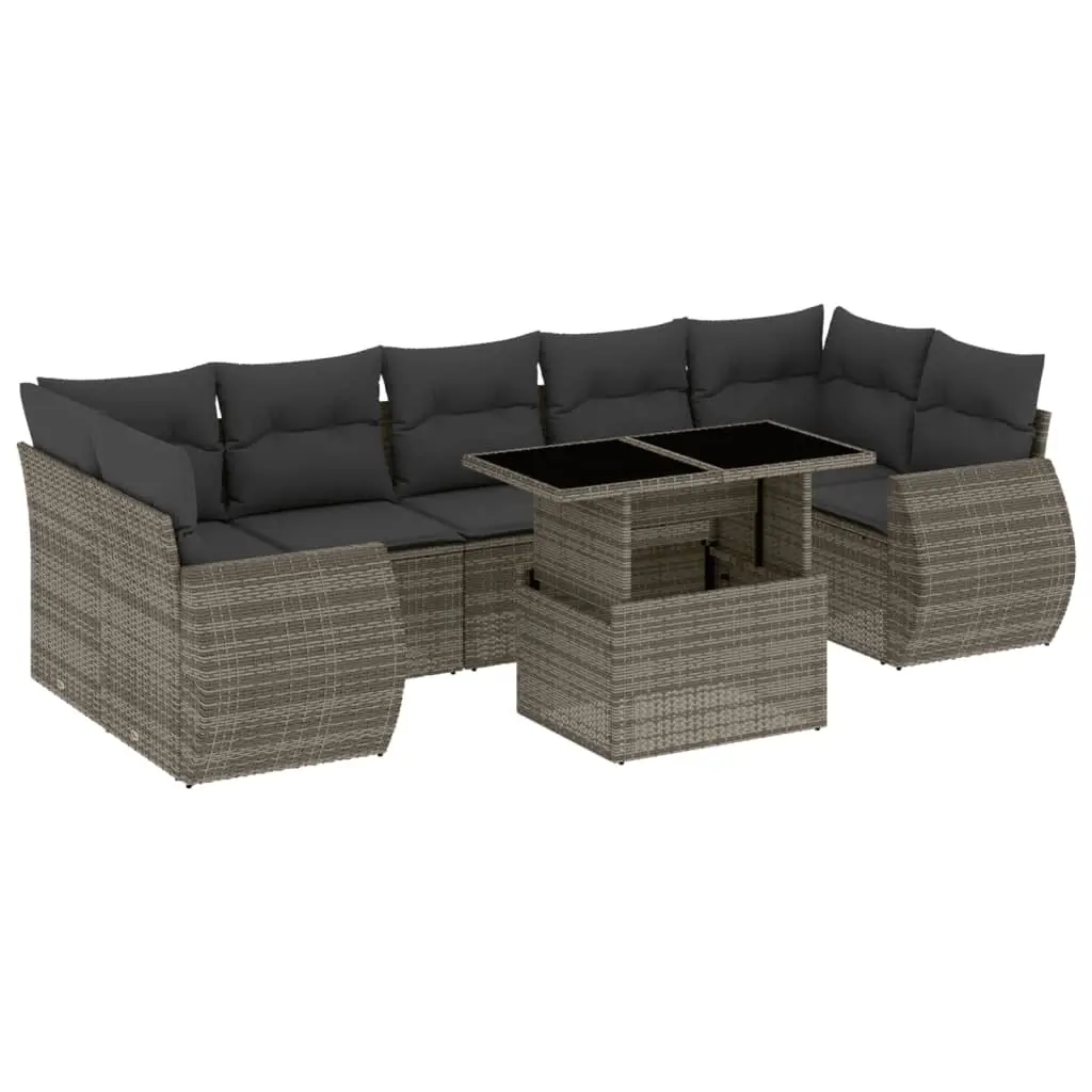 8 Piece Garden Sofa Set with Cushions Grey Poly Rattan 3268410 - Furniture