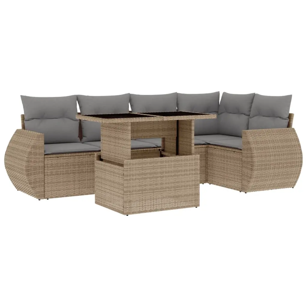6 Piece Garden Sofa Set with Cushions Beige Poly Rattan 3268519 - Furniture