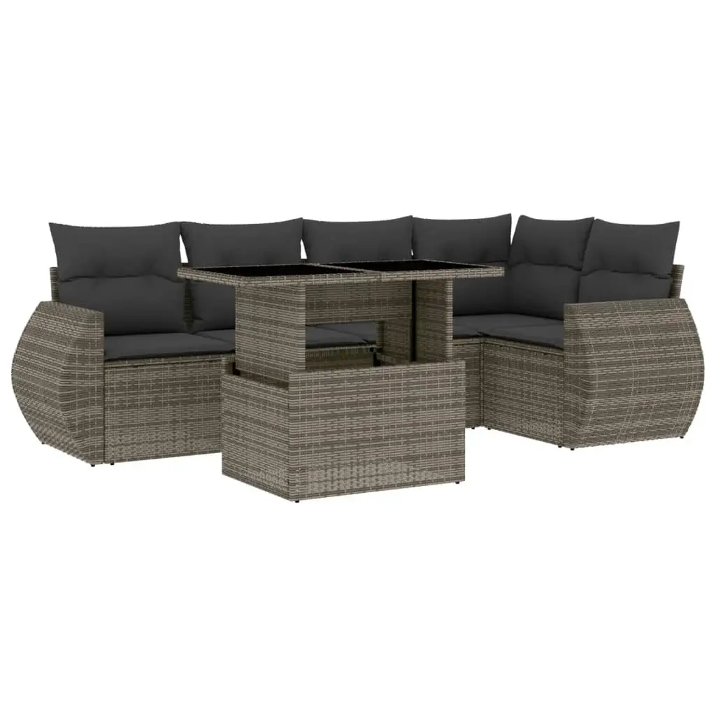 6 Piece Garden Sofa Set with Cushions Grey Poly Rattan 3268520 - Furniture