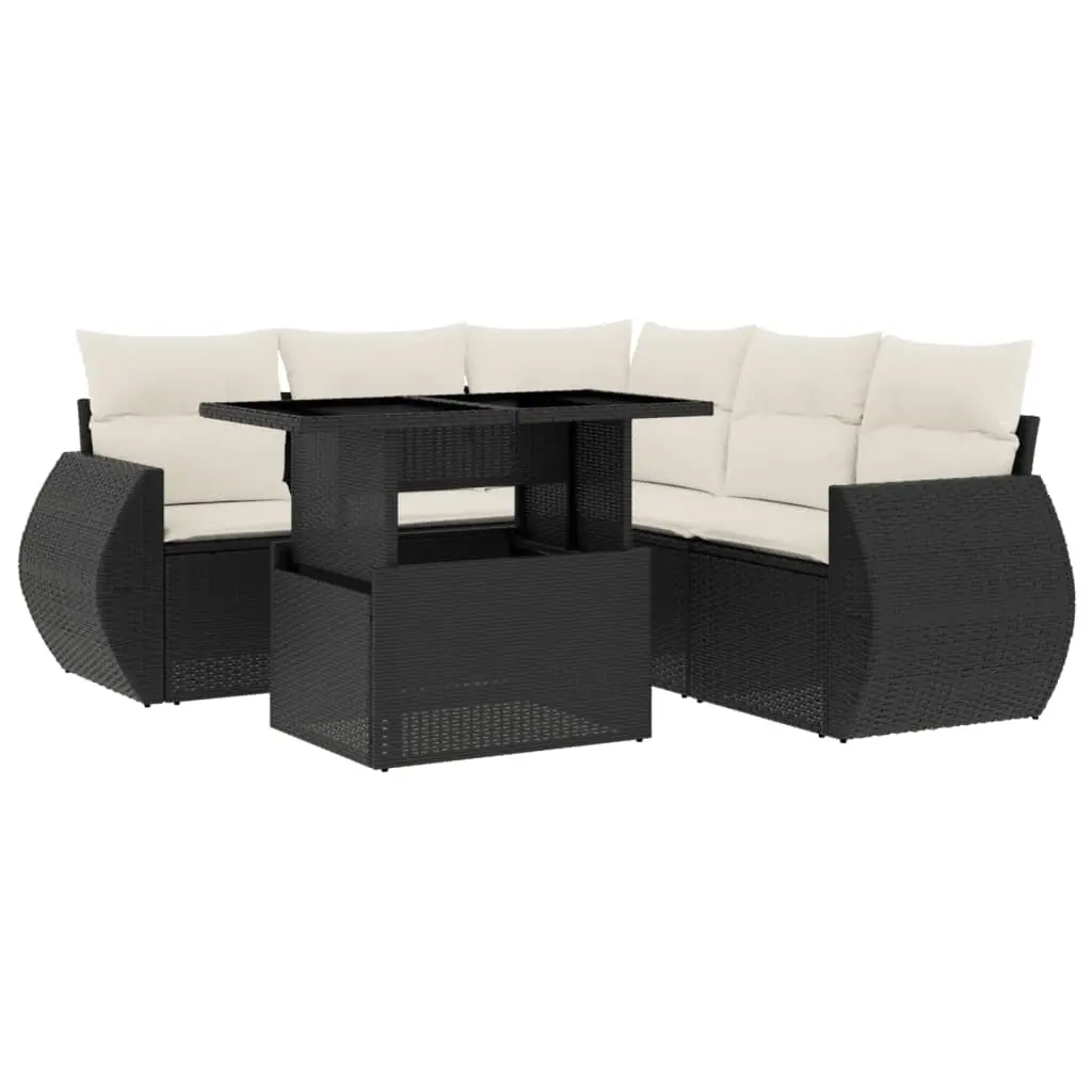 6 Piece Garden Sofa Set with Cushions Black Poly Rattan 3268526 - Furniture