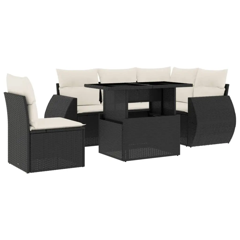 6 Piece Garden Sofa Set with Cushions Black Poly Rattan 3268536 - Furniture