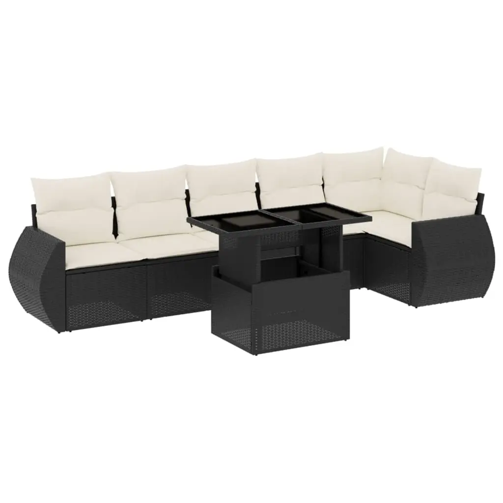 7 Piece Garden Sofa Set with Cushions Black Poly Rattan 3268546 - Furniture