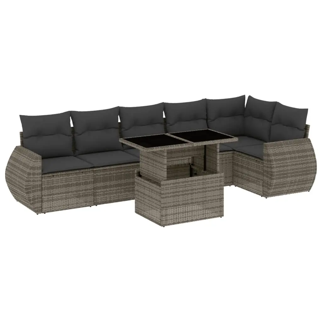 7 Piece Garden Sofa Set with Cushions Grey Poly Rattan 3268550 - Furniture