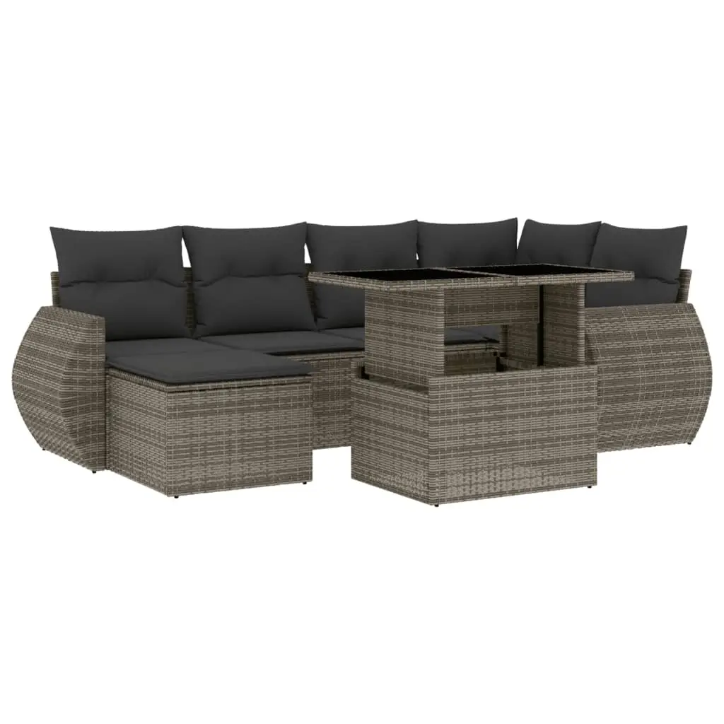 7 Piece Garden Sofa Set with Cushions Grey Poly Rattan 3268680 - Furniture