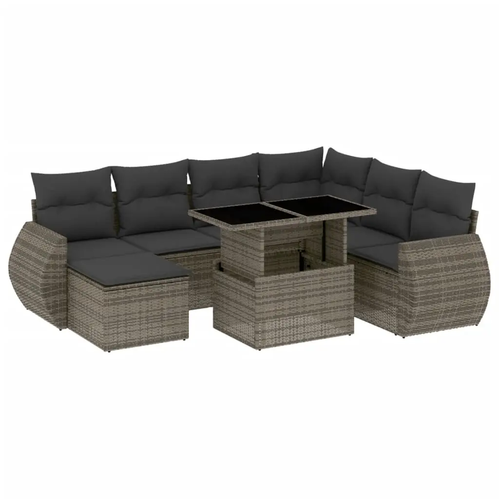 8 Piece Garden Sofa Set with Cushions Grey Poly Rattan 3268700 - Furniture
