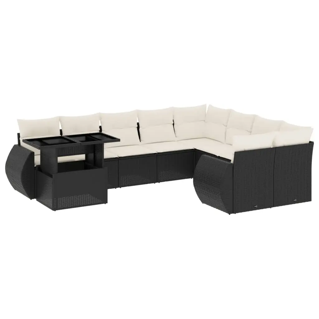 10 Piece Garden Sofa Set with Cushions Black Poly Rattan 3268766 - Furniture