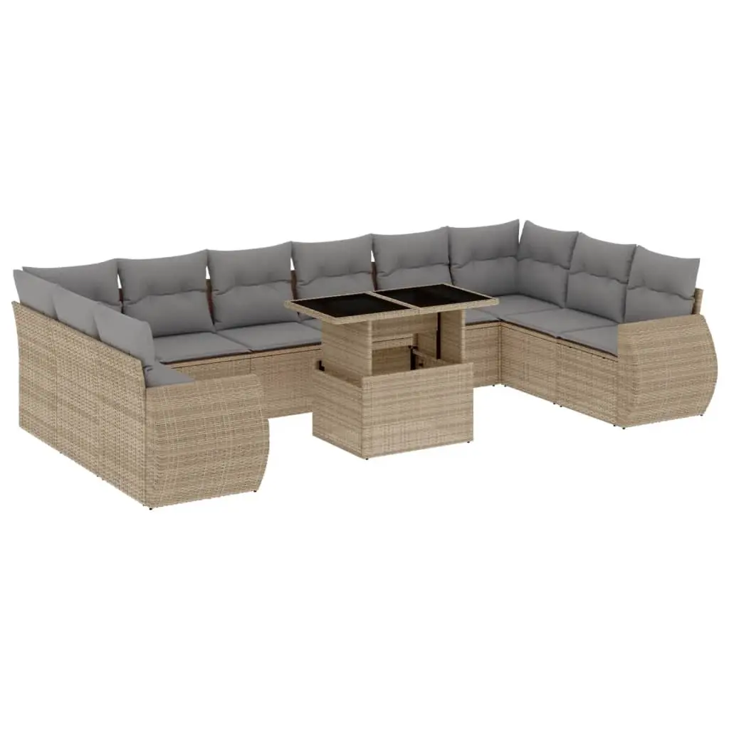 11 Piece Garden Sofa Set with Cushions Beige Poly Rattan 3268779 - Furniture