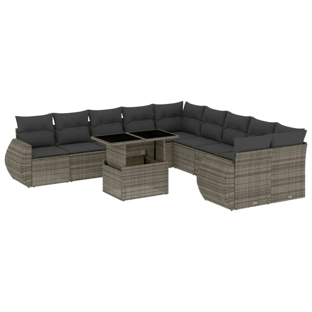 11 Piece Garden Sofa Set with Cushions Grey Poly Rattan 3268800 - Furniture
