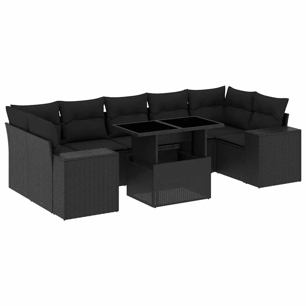 8 Piece Garden Sofa Set with Cushions Black Poly Rattan 3269035 - Furniture